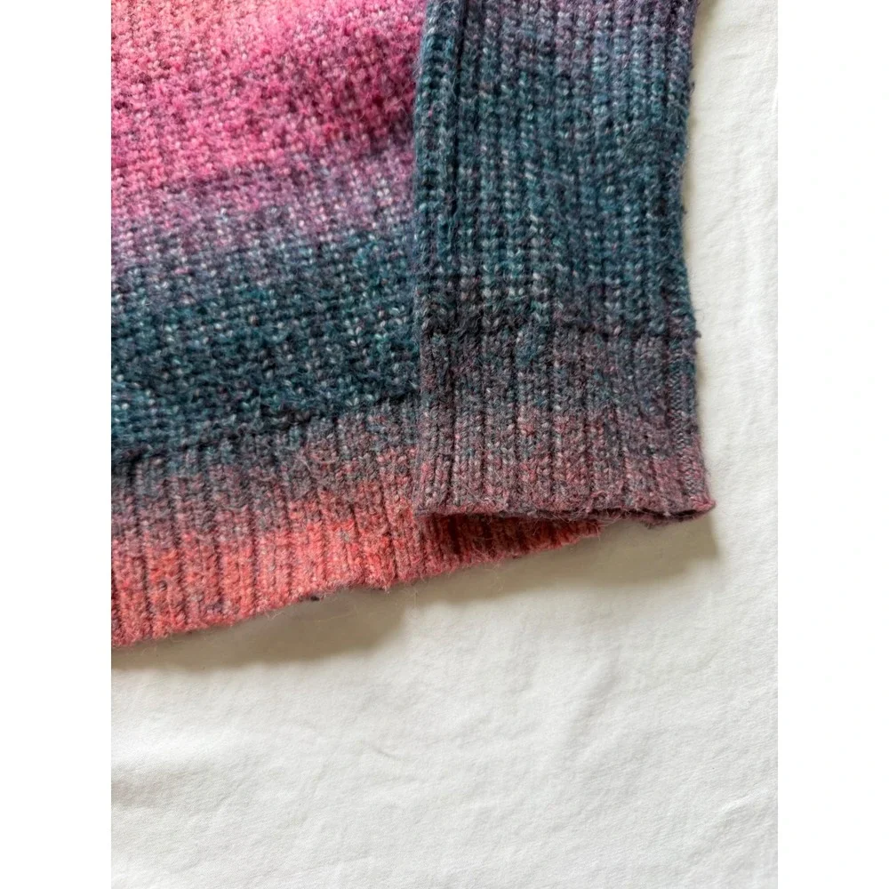 SO Girls Crewneck Sweater Pink Orange Blue Space Dye Ombre Knit Size L 10/12